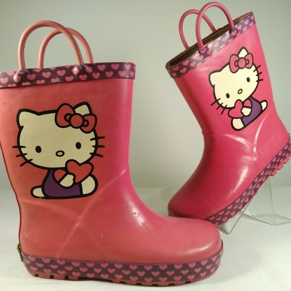 HELLO KITTY RUBBER PINK PURPLE RAIN BOOTS SZ 11/12